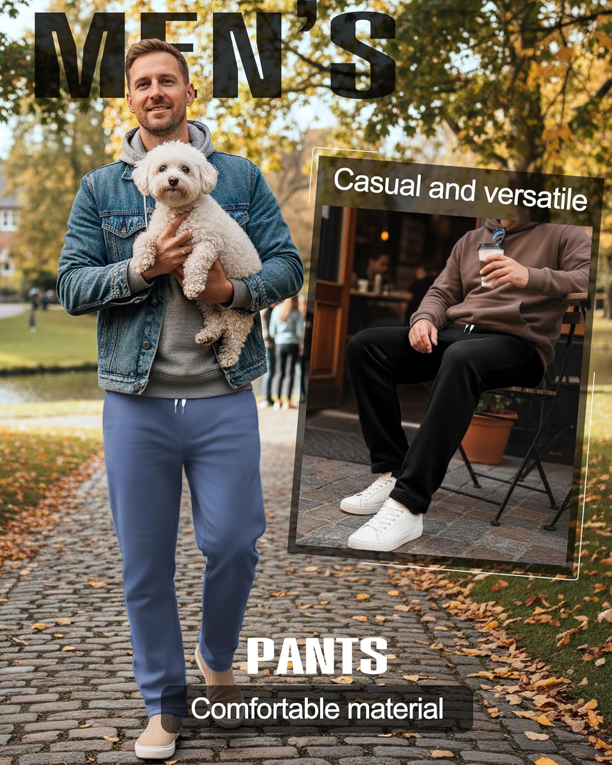 3 Pack Men's Big and Tall Baggy Sweatpants Wide Leg Drawstring Loose Athletic Workout Casual Pants with Pockets - Image 5