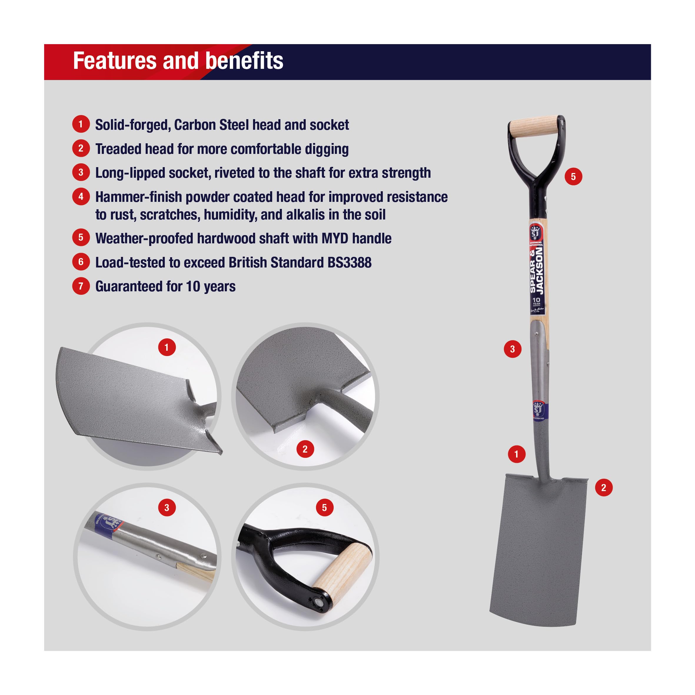 Spear & Jackson 1071AL Treaded Digging Spade, Multicolore, 98.5x19x10.5 cm