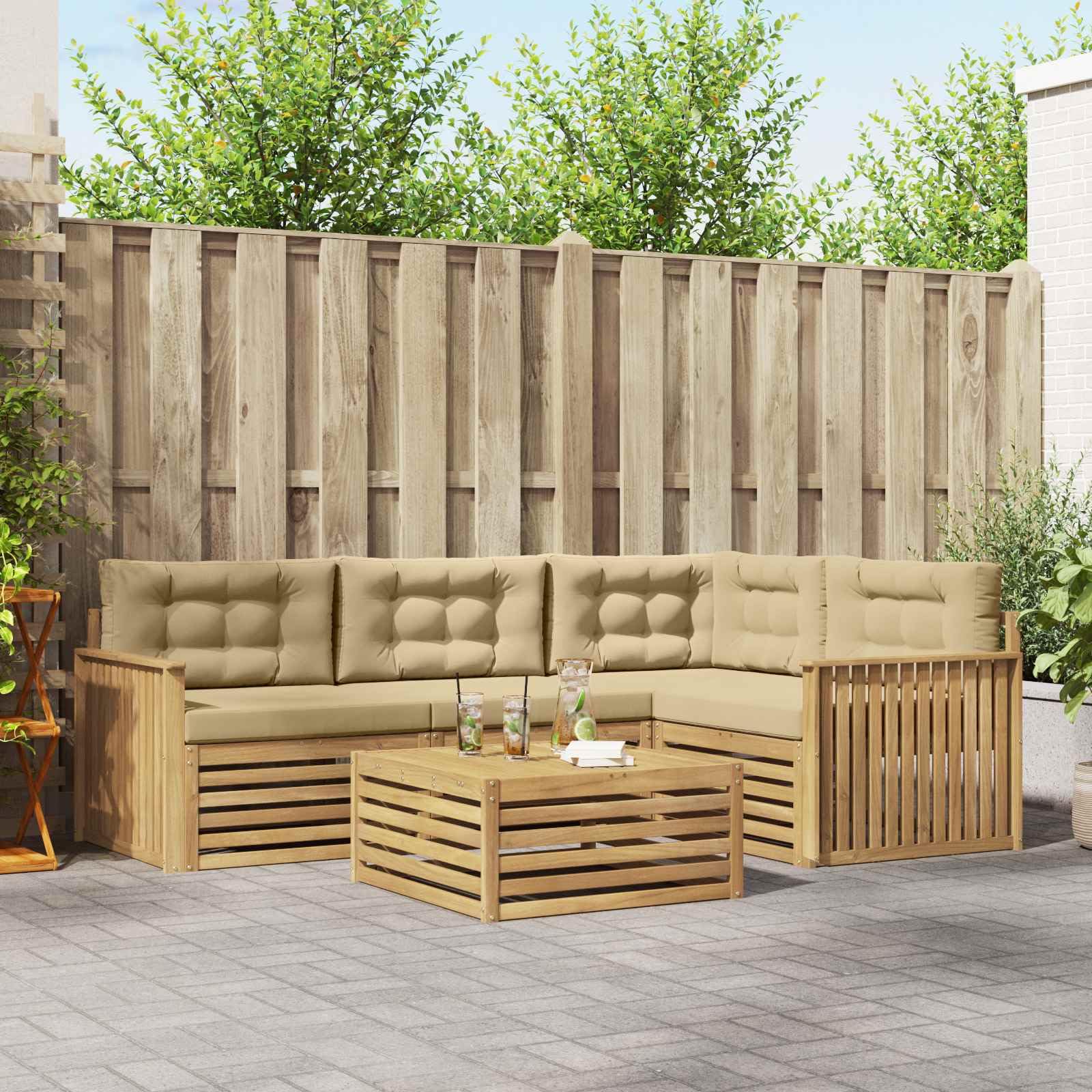 Makastle Salon de Jardin 5 pcs Bois d'Acacia Marron avec Coussins