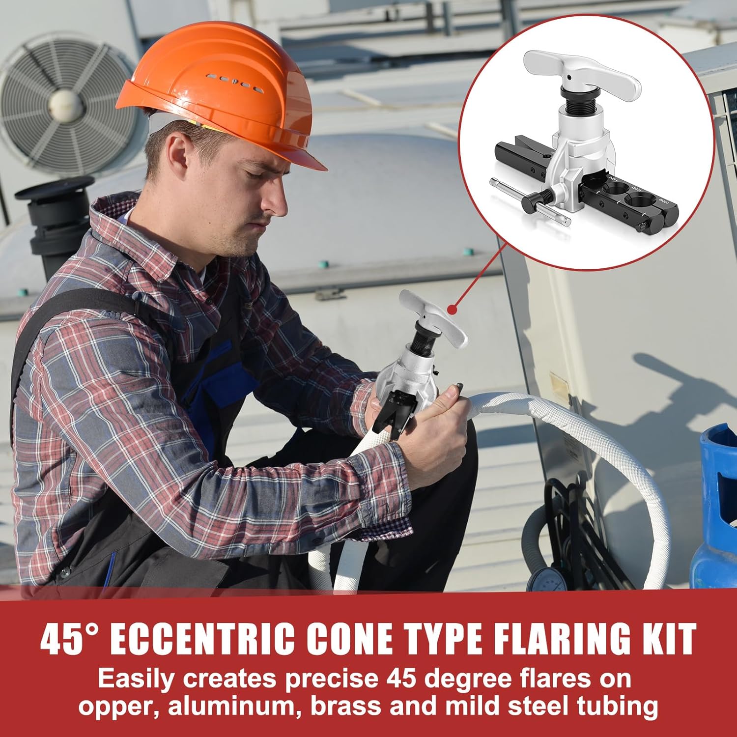 7 Pcs Eccentric Tubing Flaring Tool Kit 7 Dies for 3/16-3/4 inch, 3 in 1 180 Degree Tubing Bender, Spring Tube Bender Set for Pipe 1/4 5/16 3/8 1/2 and 5/8 Inch for Refrigeration Brake Line