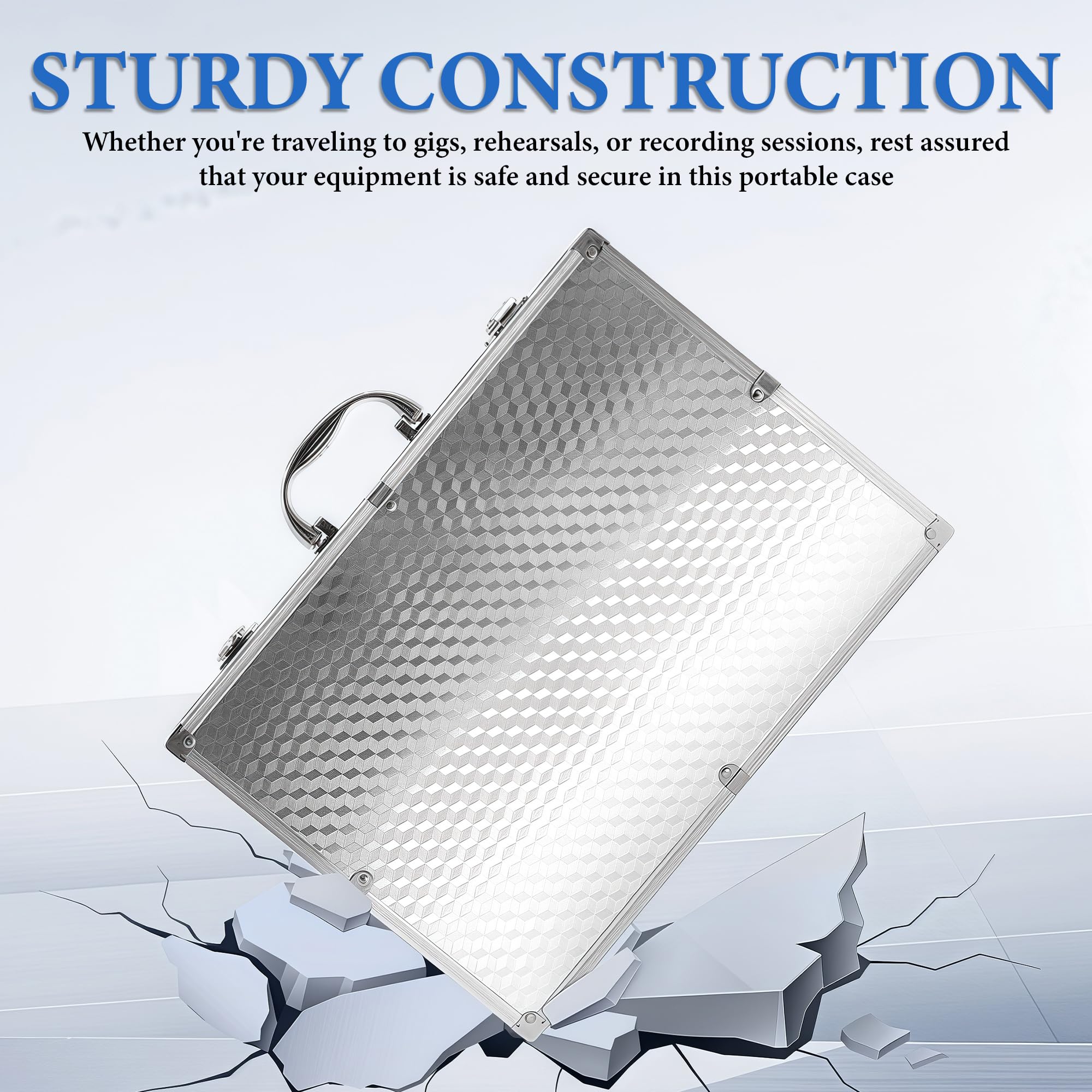 Musiin Audio Equipment Microphone Portable Case, with a sturdy aluminum alloy structure, suitable for storing and transporting audio equipment, wireless microphone systems, and camera gear (Silver)