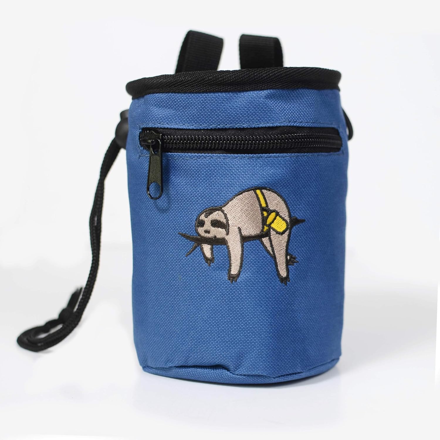 Craggy's Chalk Bag for Kids and Adults with Drawstring Closure, Zippered Pocket, Adjustable Quick-Clip Belt and Embroidered Sloth Design (Blue) : Sports & Outdoors