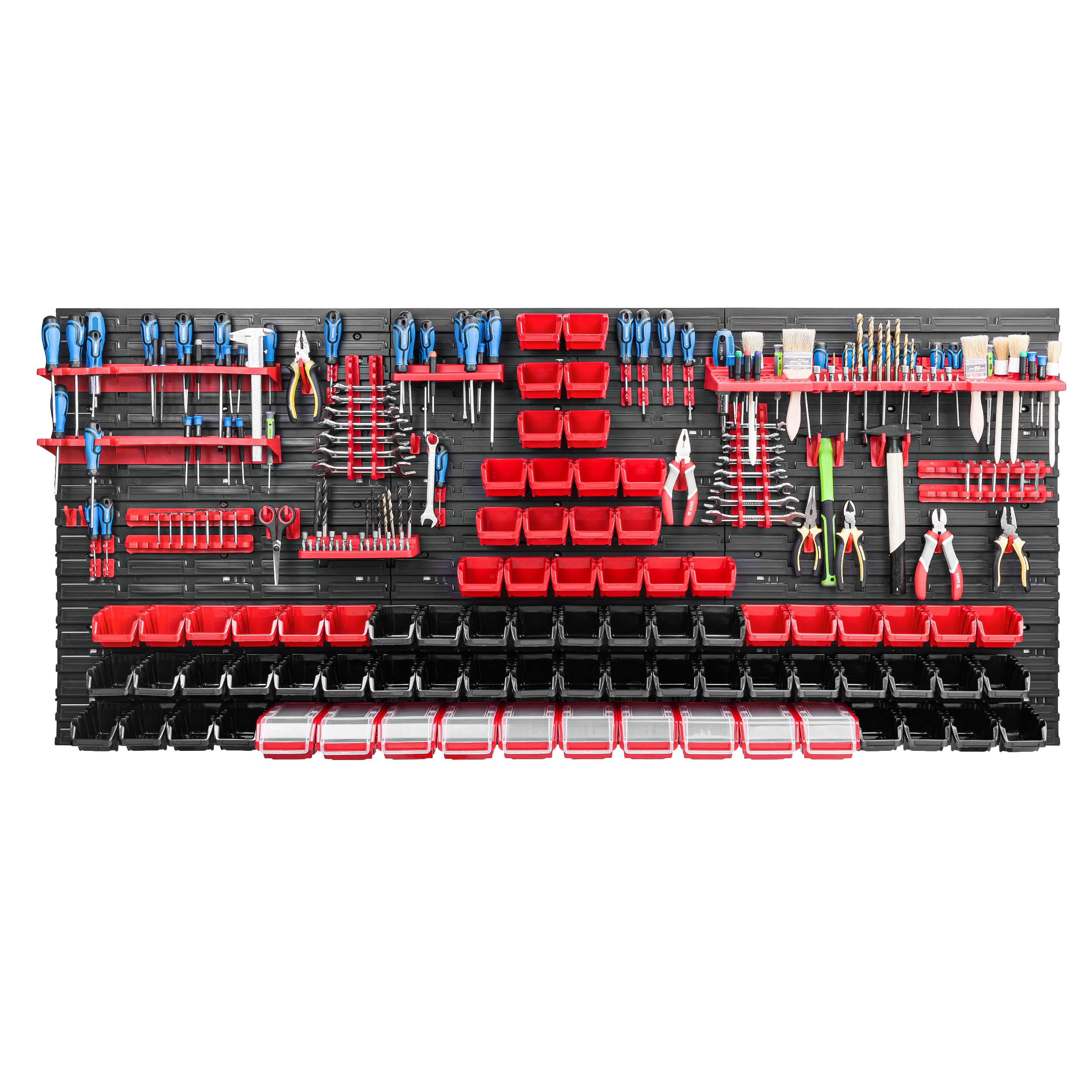 Sistema de almacenamiento para taller, 172 x 78 cm, 78 unidades, estantería de pared con soportes para herramientas y cajas apilables, placas de pared extrafuertes, estantería para herramientas,