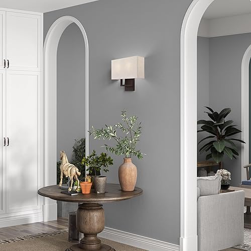 Miniatura 12 de Livex Lighting 50994-07 Pierson Collection 2 Light Ada Wall Sconce, Oatmeal Fabric Outside, White Fabric Inside Hardback Shade, Bronze Finish