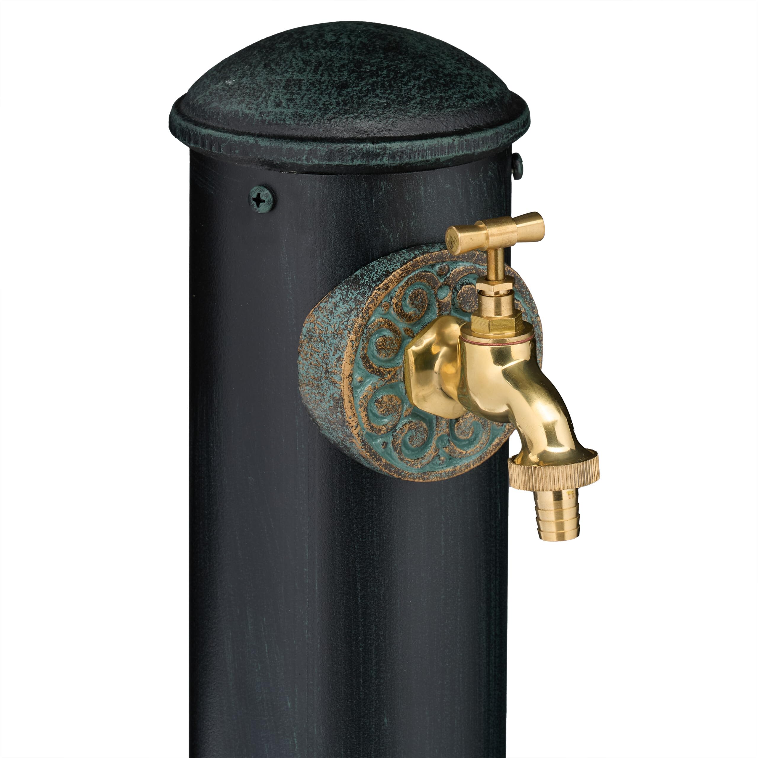 Relaxdays Fuente de Agua de Estilo Antiguo, con Grifo Jardín, 91x18x17,5 cm, Terraza, Patio, Decorativa, Verde Oscuro