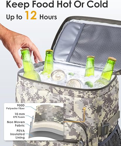 Miniatura 4 de TACTICISM Mochila térmica de 38 latas, mochila táctica de almuerzo para hombres de trabajo, mochila térmica suave Molle aislada, impermeable, a