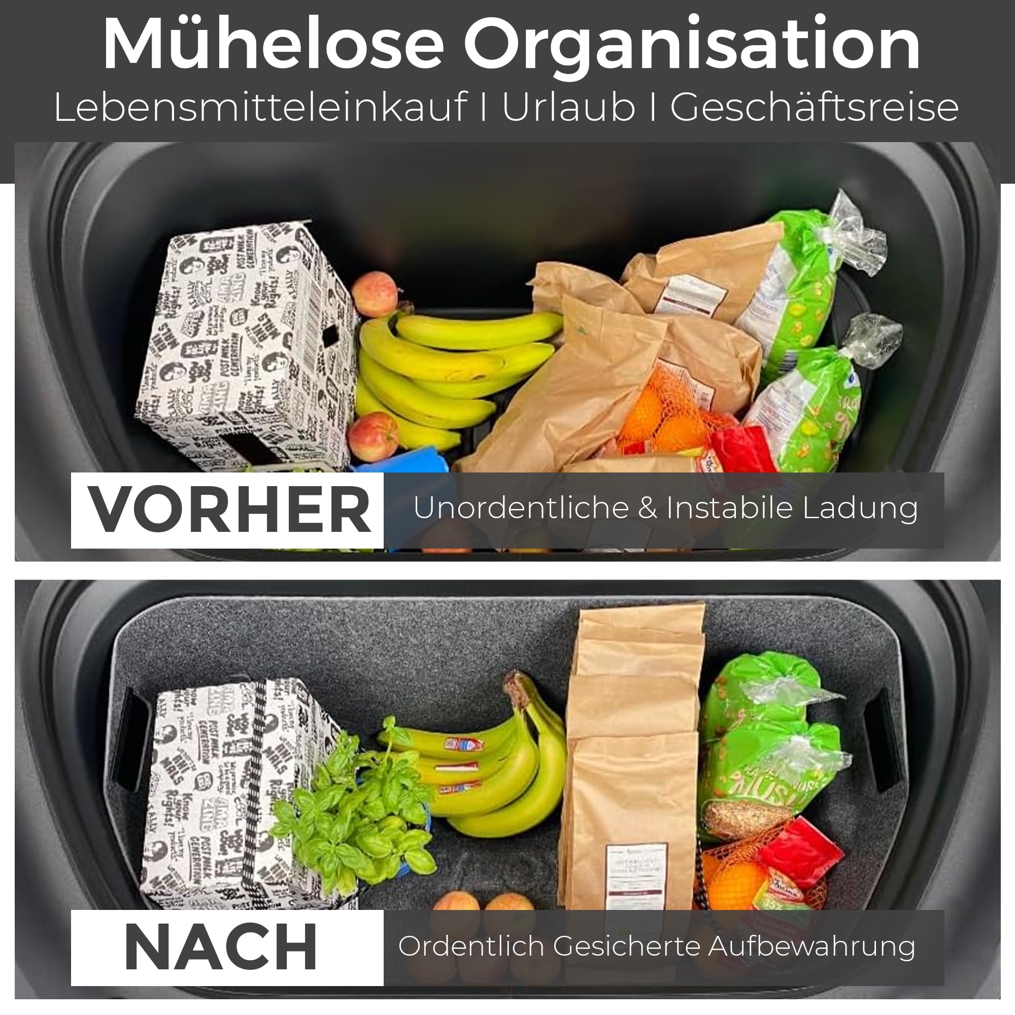 VLOX Tesla Model Y Frunk Organizer Aufbewahrungsbox – Passgenau für Modell Y 2021–2024, 117L Kapazität Auto-Aufbewahrungsbox mit 4 Schlaufen für Gurte – Praktisches Tesla-Y-Zubehör