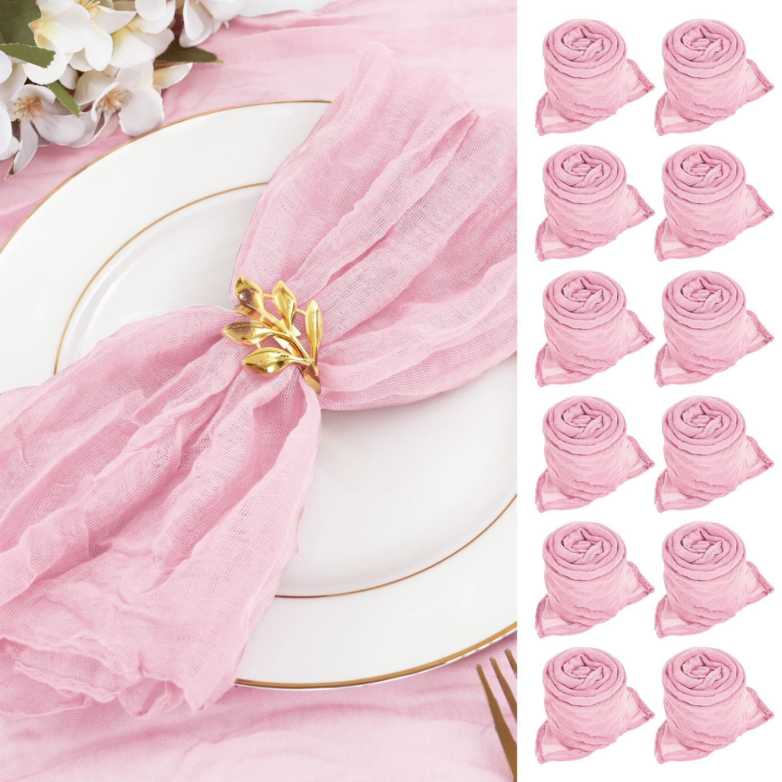 30 Stück Mullservietten 50 cm, Gaze-Käsetuch Vintage-Boho-Stoffservietten, Großpackung für Partys, Hochzeiten, Empfänge, Brautpartys, Tischdekorationen – Rosa