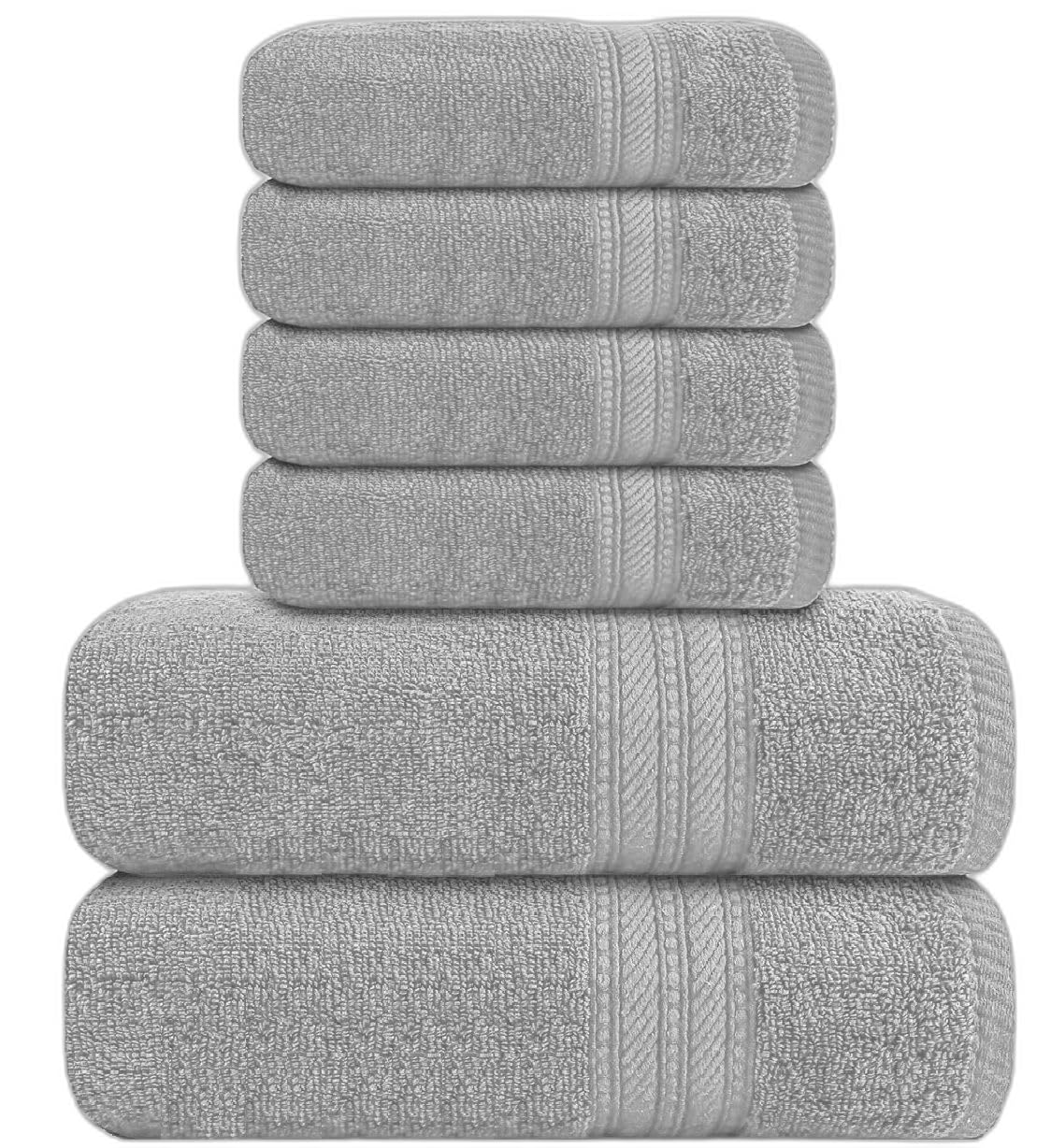 WovenWonder Luxury 6 Piece Towel Set 800 GSM 2 Hand Towels - 4 Washcloths 100% Egyptian Cotton Hotel Quality Super Soft & Highly Absorbent Bathroom Bale Set (Silver)
