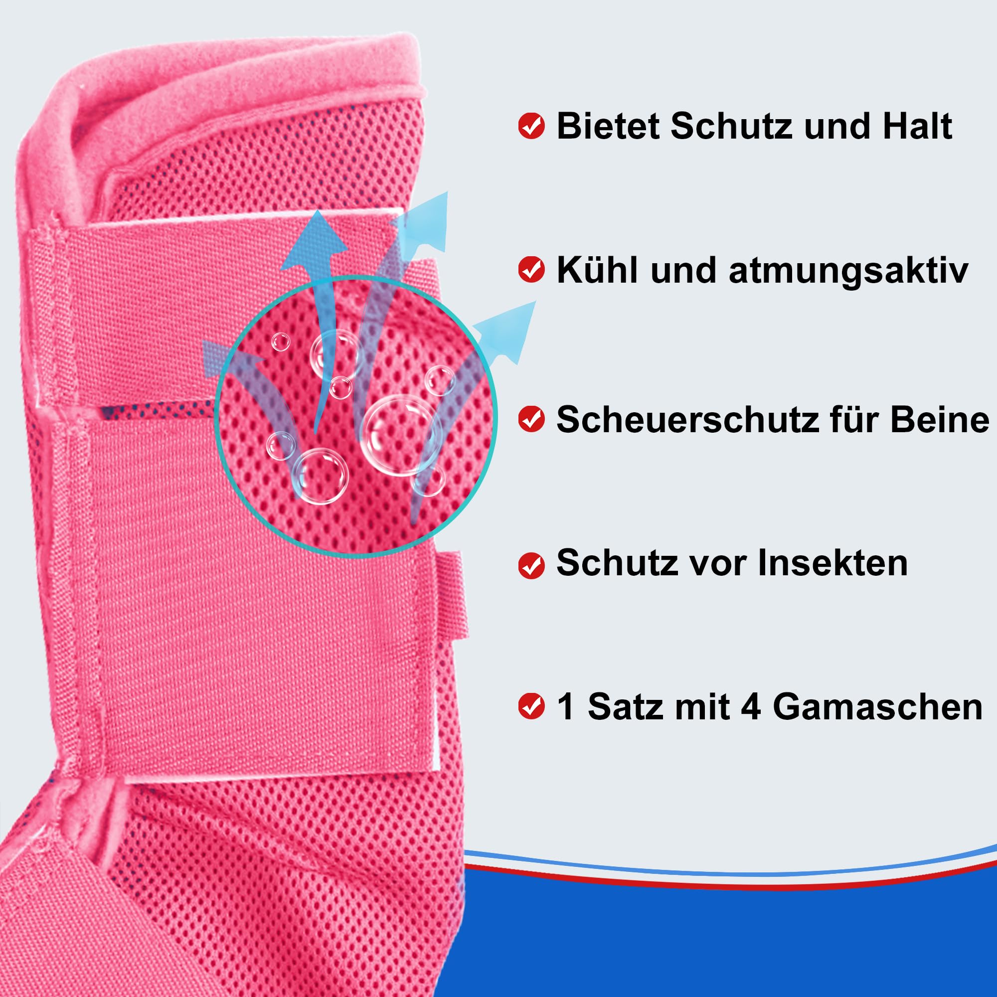 4 Stück Gamaschen Pferd, Atmungsaktive Feinmaschige Fliegengamaschen für Pferde, Mit Schutz- und Stützfunktionen