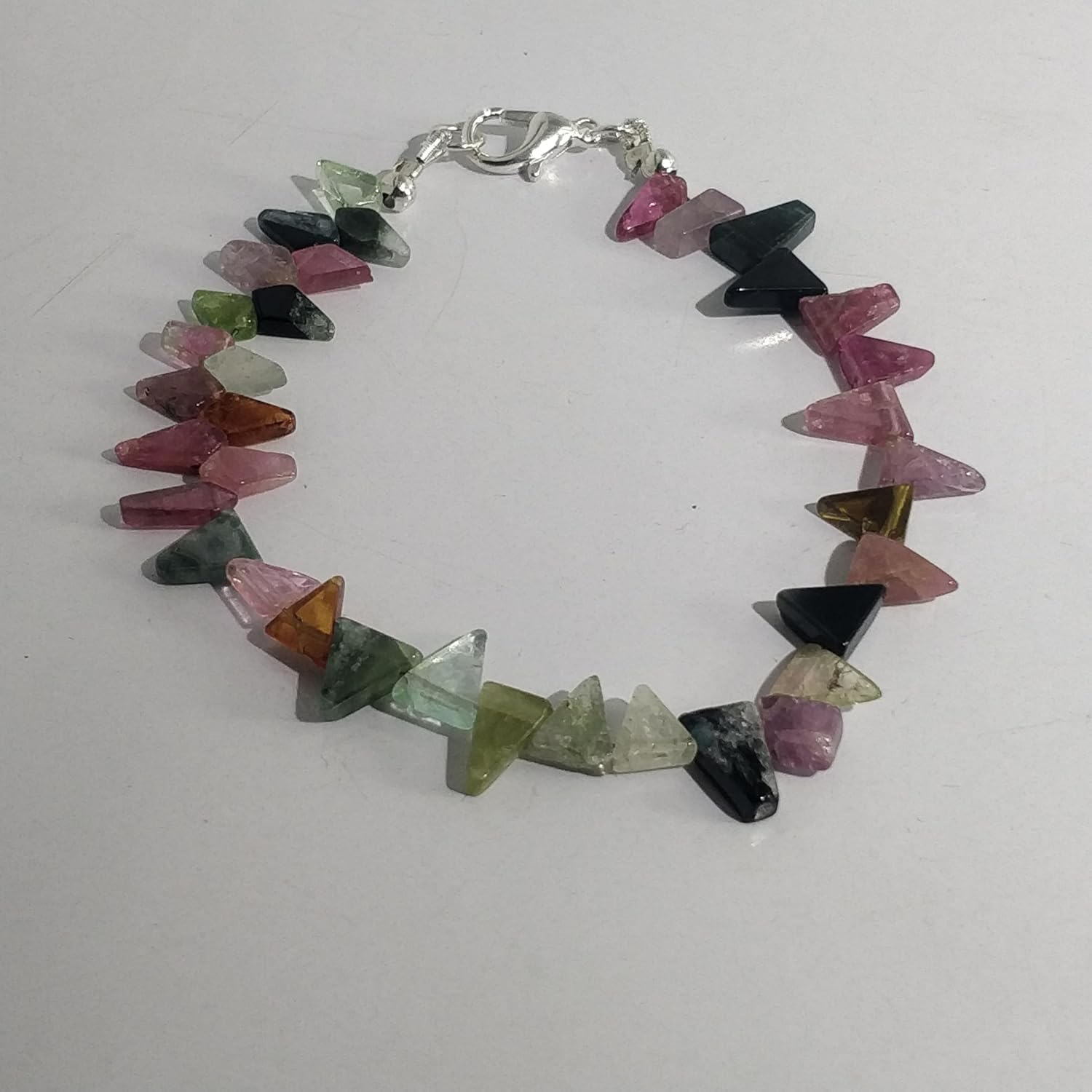 Natural tourmaline gemstone 7x5-10x6 mm stacking bracelet | 7 inch | multi color, nugget shape, smooth cut, stone | with silver plated clasp | handmade jewellry |WW_ESK_00144