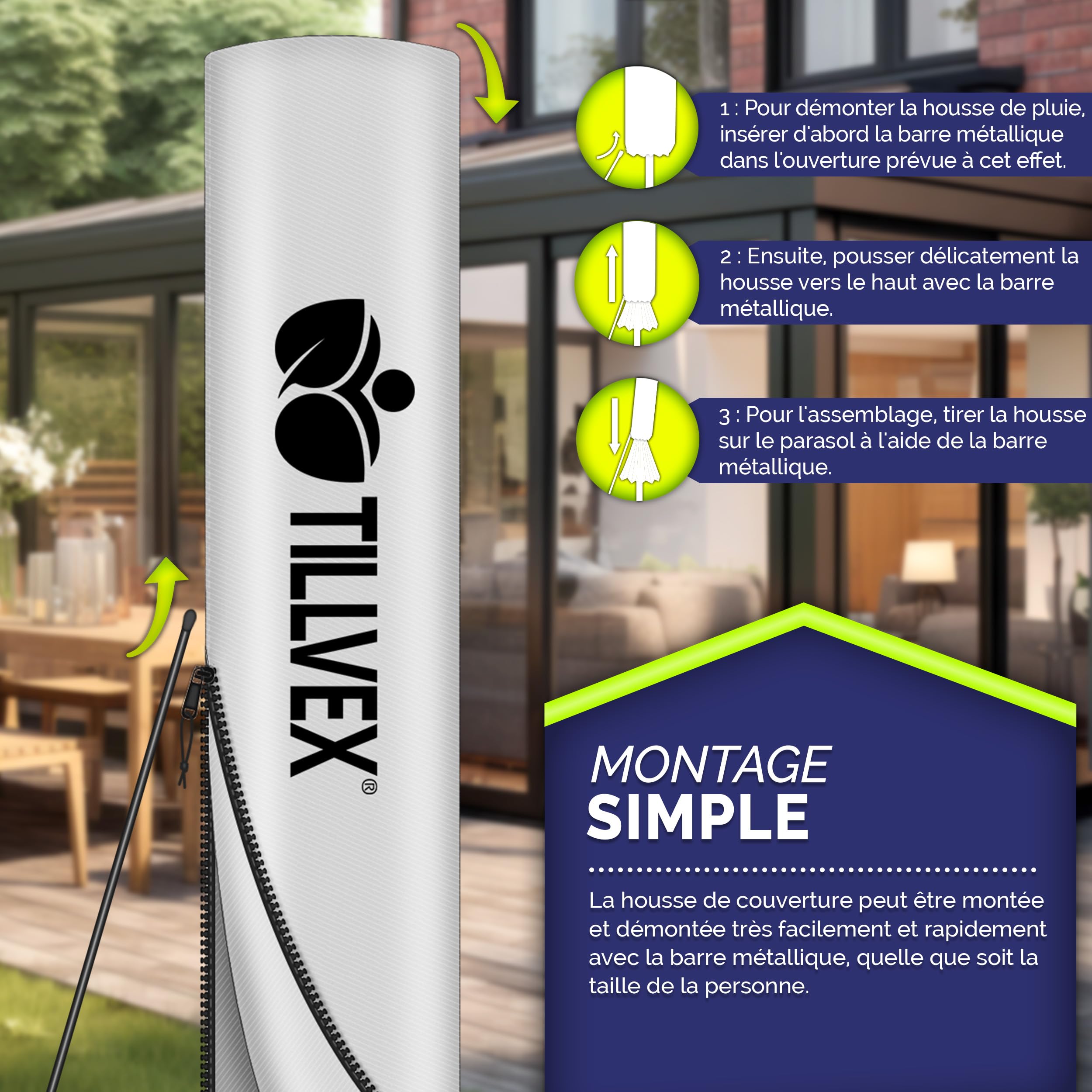 tillvex® Parasol déporté hexagonale 330 cm Premium avec manivelle | Avec housse et protection contre le vent | Parasol à manivelle réglable sur 7 positions | Parasol de jardin aluminium pivotant à 360