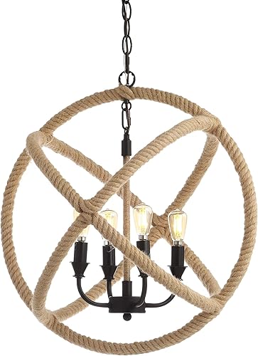 JONATHAN Y JYL9041A Soka - Colgante LED de 4 luces de 20 pulgadas, globo ajustable, de metalcuerda, granja, costero, bohemio, cabaña, industrial, disponible en Yaxa Costa Rica