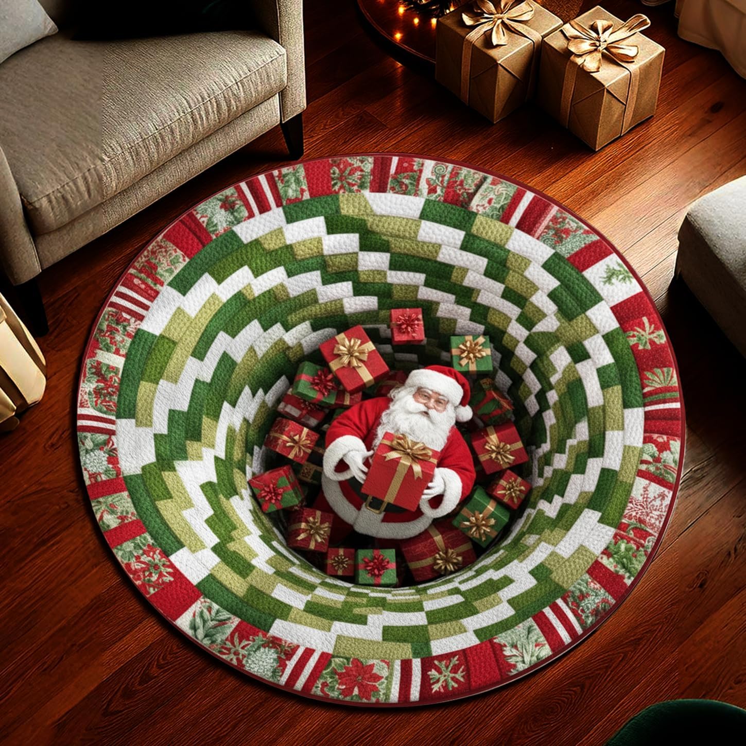 Amazon.com: Personalized Round Christmas 3D Rug – Customize Xmas Area ...