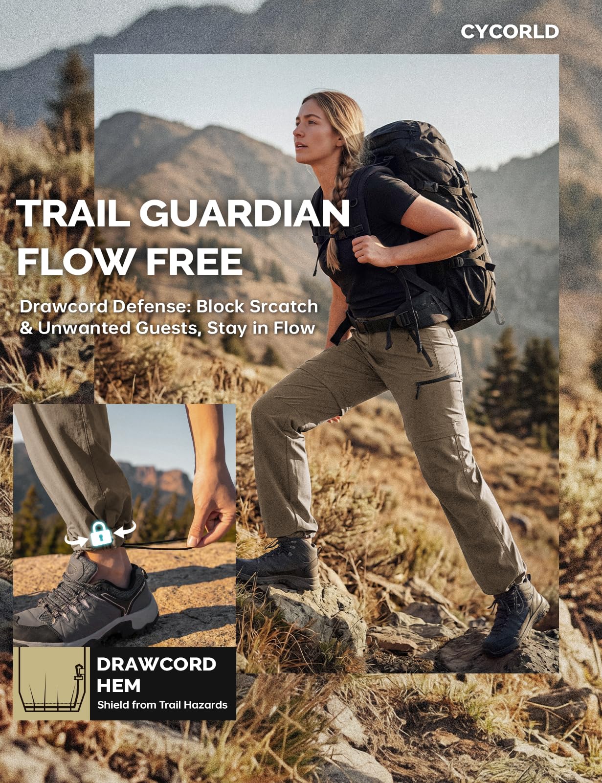 Cycorld Pantalones de senderismo para mujer, pantalones de trekking, transpirables, elásticos, pantalones de trekking desmontables, con cremallera, para verano, pantalones funcionale