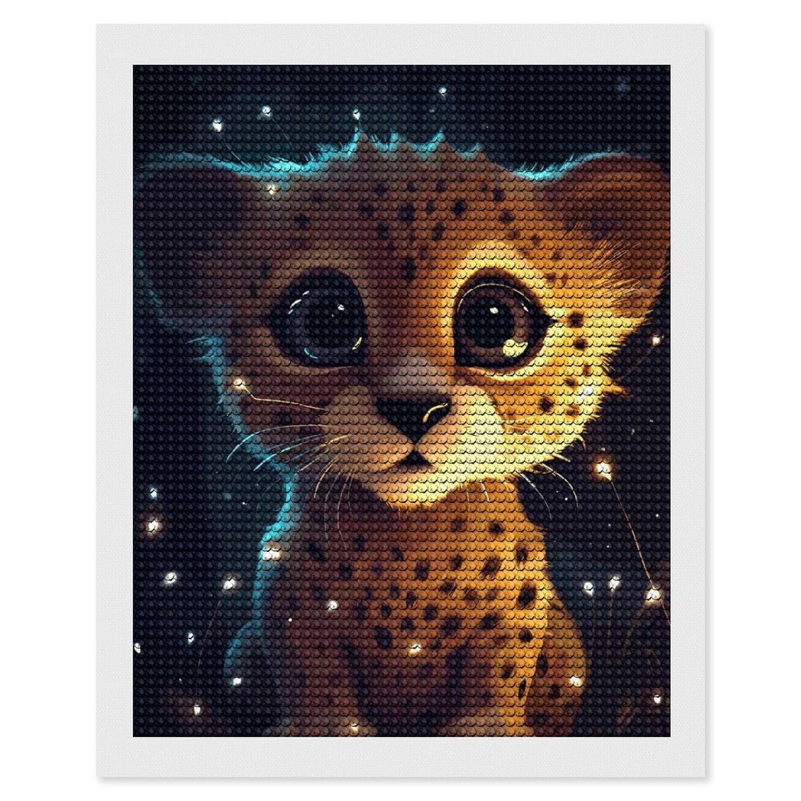 Junmoney Cute Cheetah Cub Crystal Diamond Art Kit 16"x20", Modern Decor, Boho Decor, Wall Art Gift, Decorative Artwork, Creative Hobby