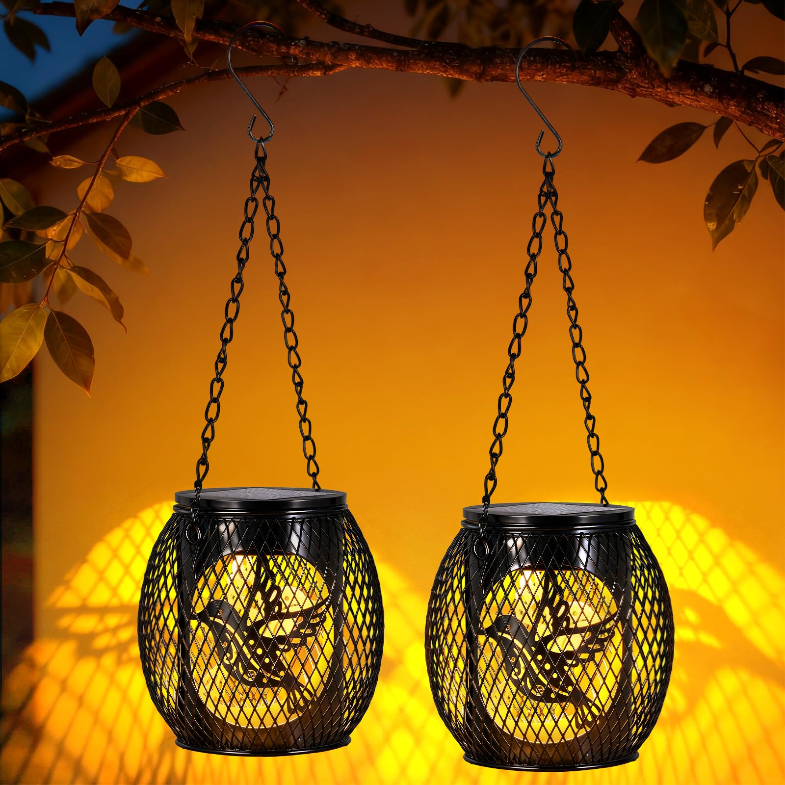Solar Lights Outdoor Garden, 2 Pack Bird Hanging Solar Lanterns Garden Lights Ornaments Waterproof for Garden Patio Yard Pathway Plant Decoration