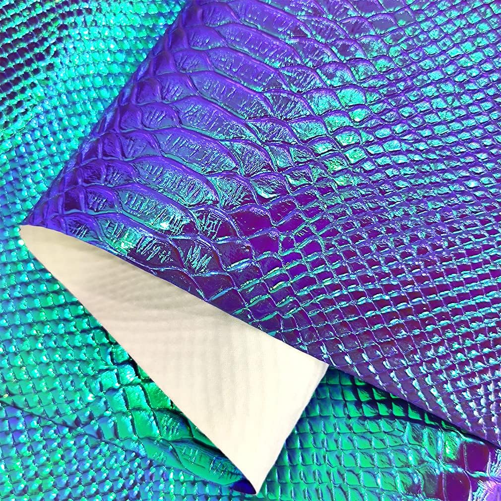 30x135cm Holographic Snake Skin Vinyl, Iridescent Dark Blue Faux Leather, Embossed Craft Fabric for DIY Sewing Projects