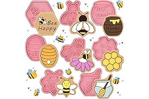 8 Pcs Insect Cookie Cutters with Stamp Set (Bee Theme)