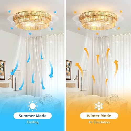 Miniatura 6 de Ventilador de techo bohemio de ratán con montaje empotrado, ventiladores de techo enjaulados de 20 pulgadas con luz y control remoto, perfil bajo