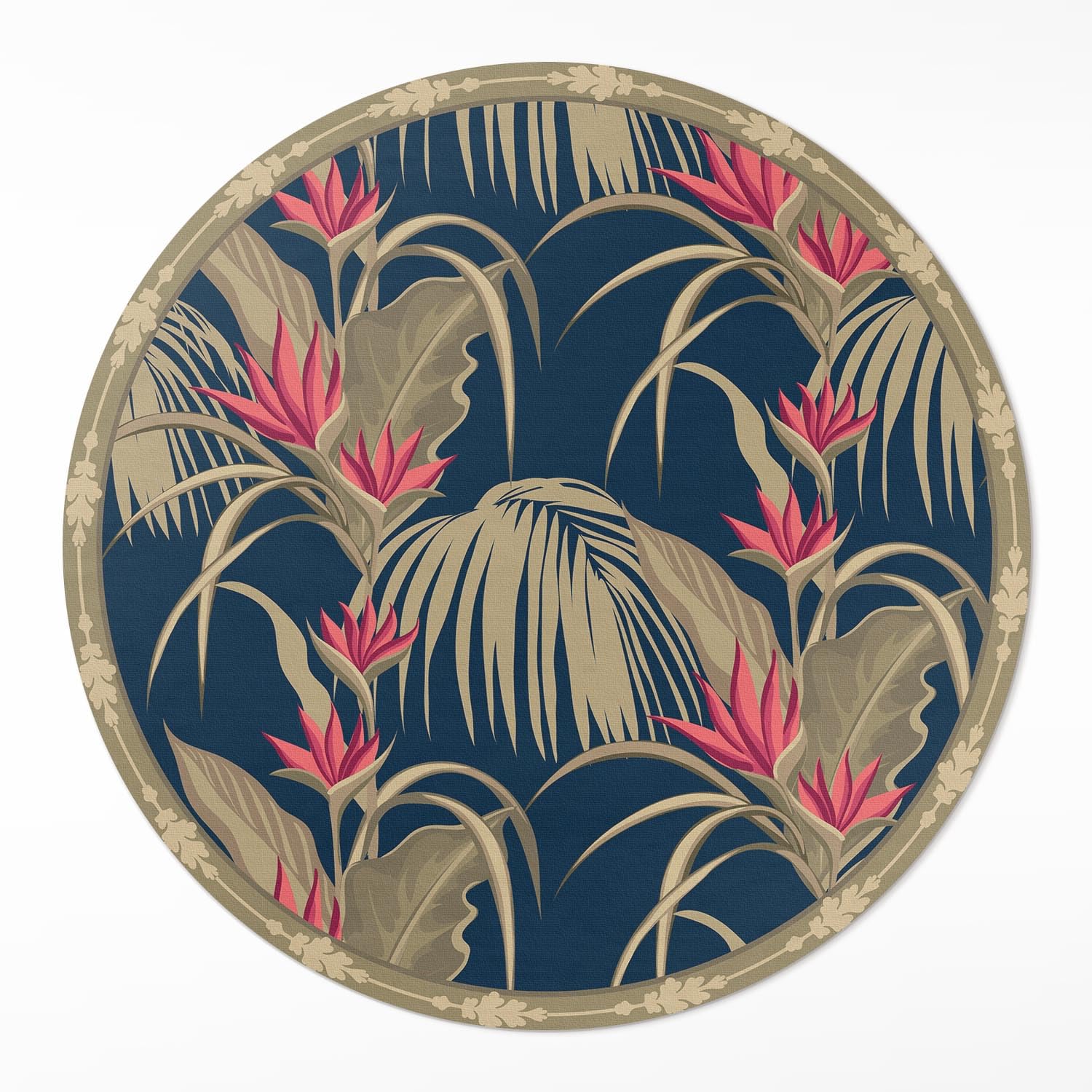 Tapis vinyle ø130 cm rond motif fleurs sauvages pour décoration de cuisine