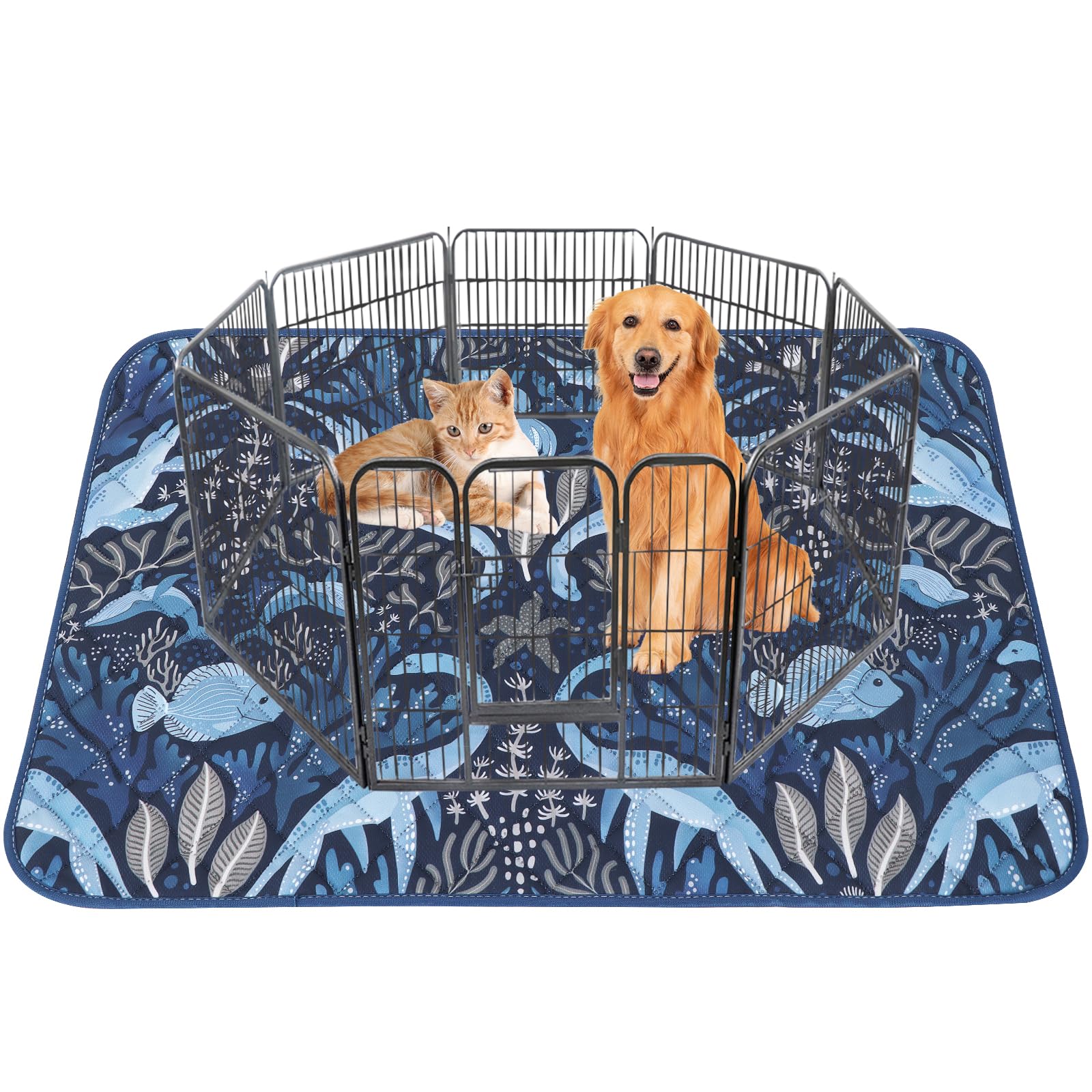 BVAGSS Washable Pee Pads for Dogs, 1 Pack Reusable Leakproof Puppy Wee Wee Pad, Non-Slip Waterproof Pet Training Pads, Super Absorbent Whelping Pads XH081 (Dino Navy, 63X63 Inch (Pack of 1))