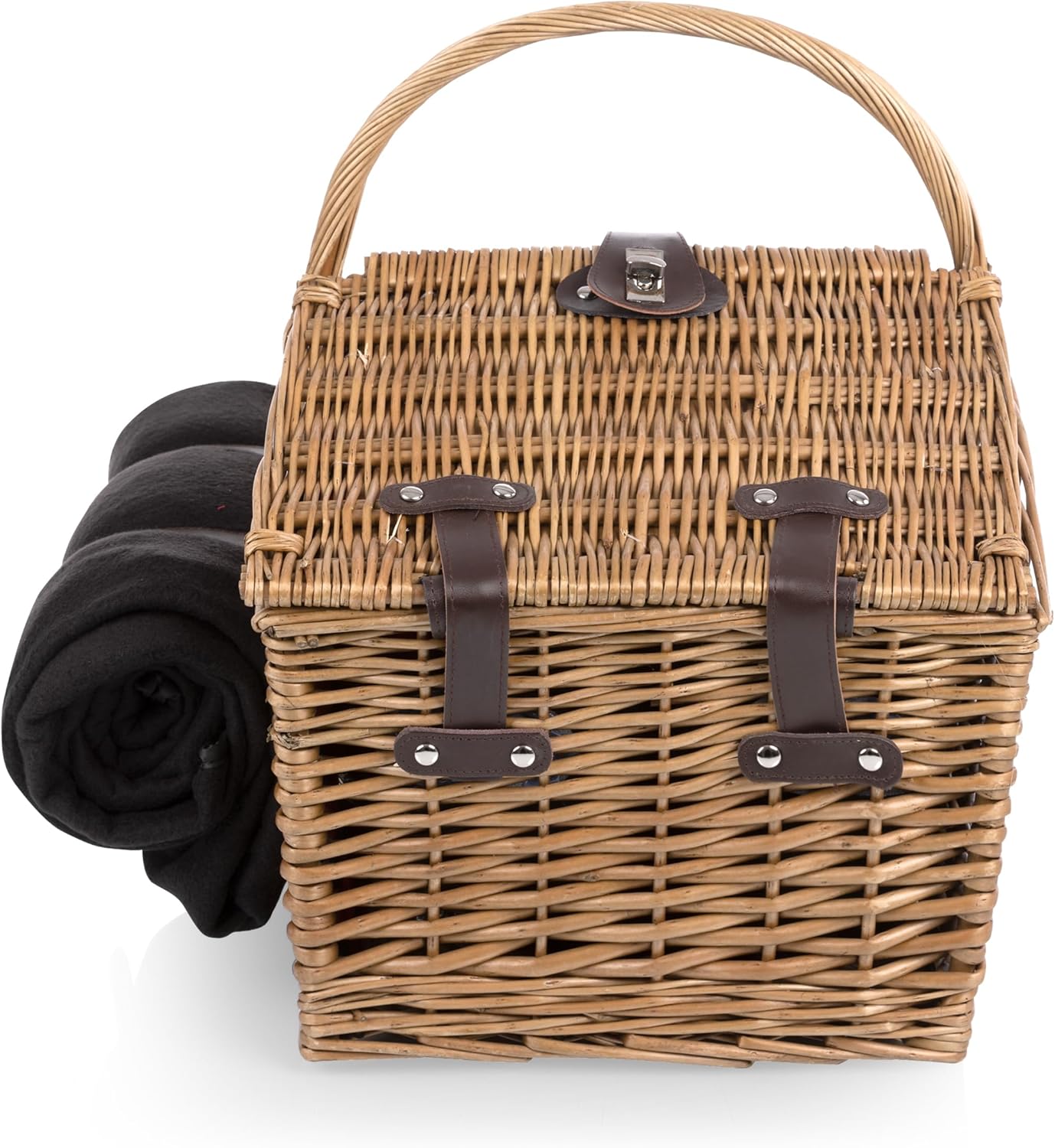 PICNIC TIME Somerset Deluxe Picnic Basket with Picnic Blanket, Soft Cooler and Wine Bag - Picnic Set 2 - Romantic Picnic Wine Basket, (Red & Black Buffalo Plaid Pattern)