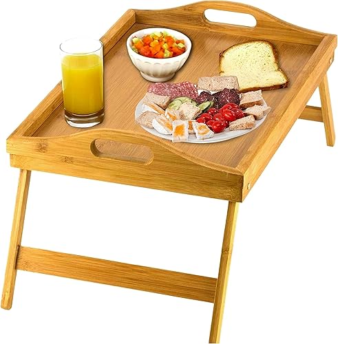 Bandeja de cama Home-it con patas plegables, bandeja para desayuno de bambú con patas para desayuno