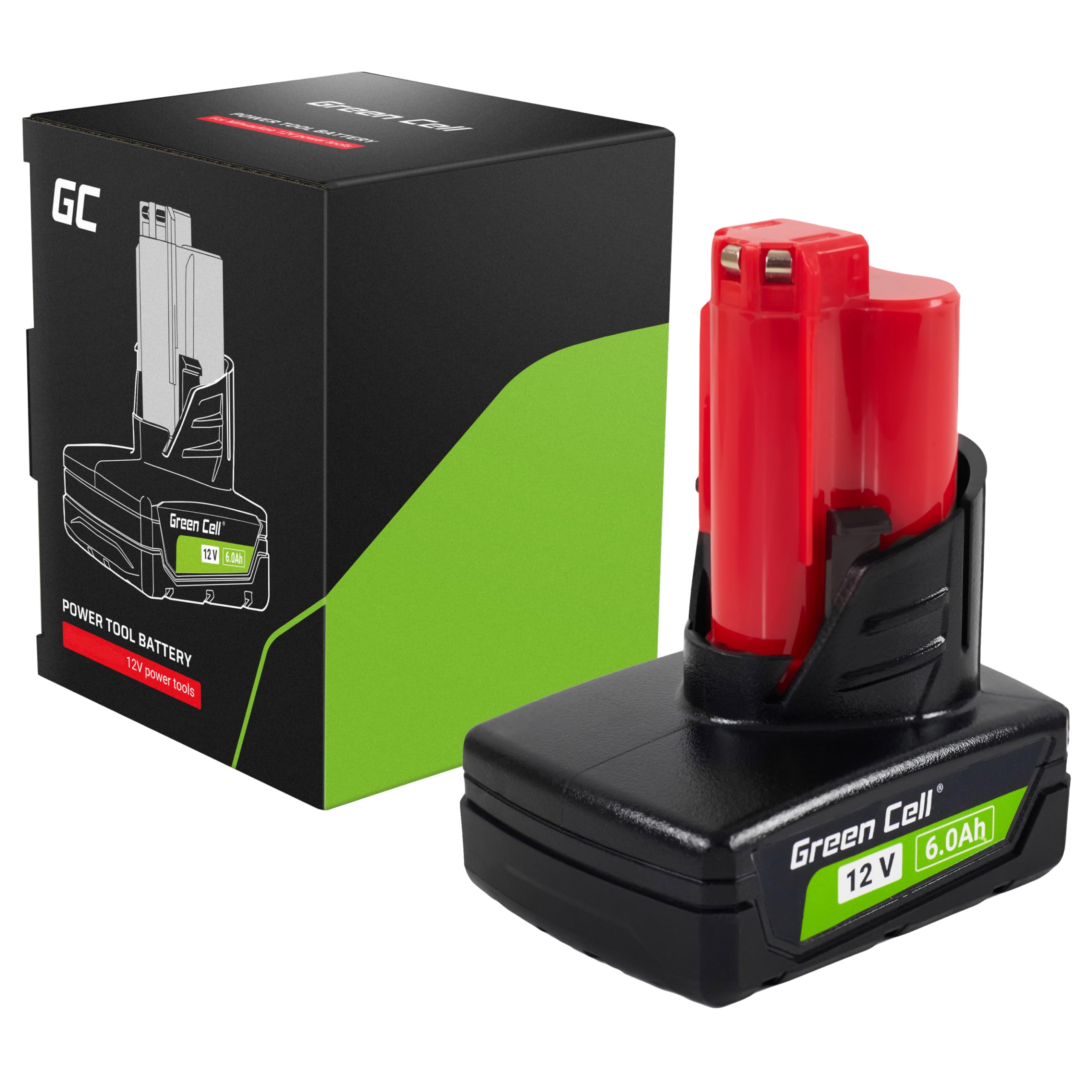Batteria Green Cell 12V 6Ah Li-Ion per Elettroutensili Milwaukee M12 — Sostituzione di Alta Qualità, Efficiente e Affidabile 4932451388, Alimentazione Duratura