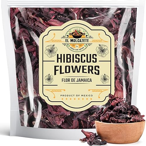 Flores de hibisco de 8 onzas, totalmente naturales y triple limpiadas para un sabor vibrante. Pétalos de Flor de Jamaica suaves enteros, uso para