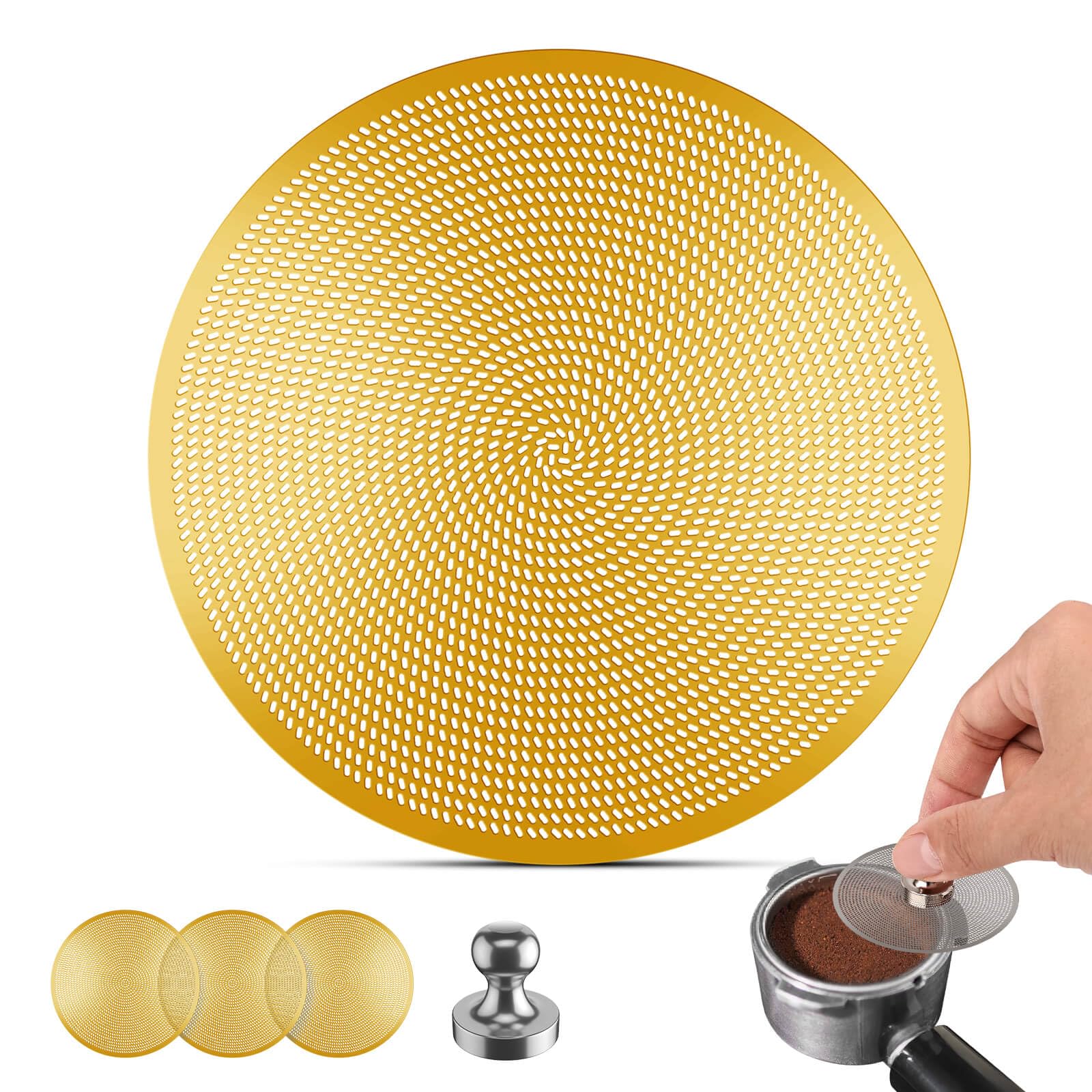 3-Pack 58mm Espresso Puck Screen, 58.5mm, 0.2mm Ultra-Thin Stainless Steel Reusable Puck Screen, Fits 58mm Portafilters, Compatible with 58mm Espresso Machines (Golden)