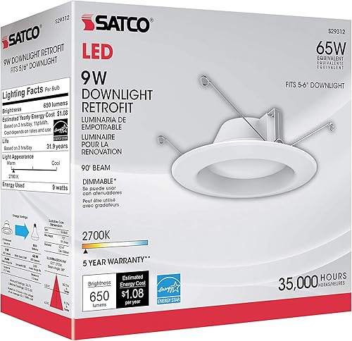 Miniatura 4 de Satco S29312 - Foco LED de 9,8 vatios retrofit 2700K blanco cálido regulable 120 voltios 12 piezas