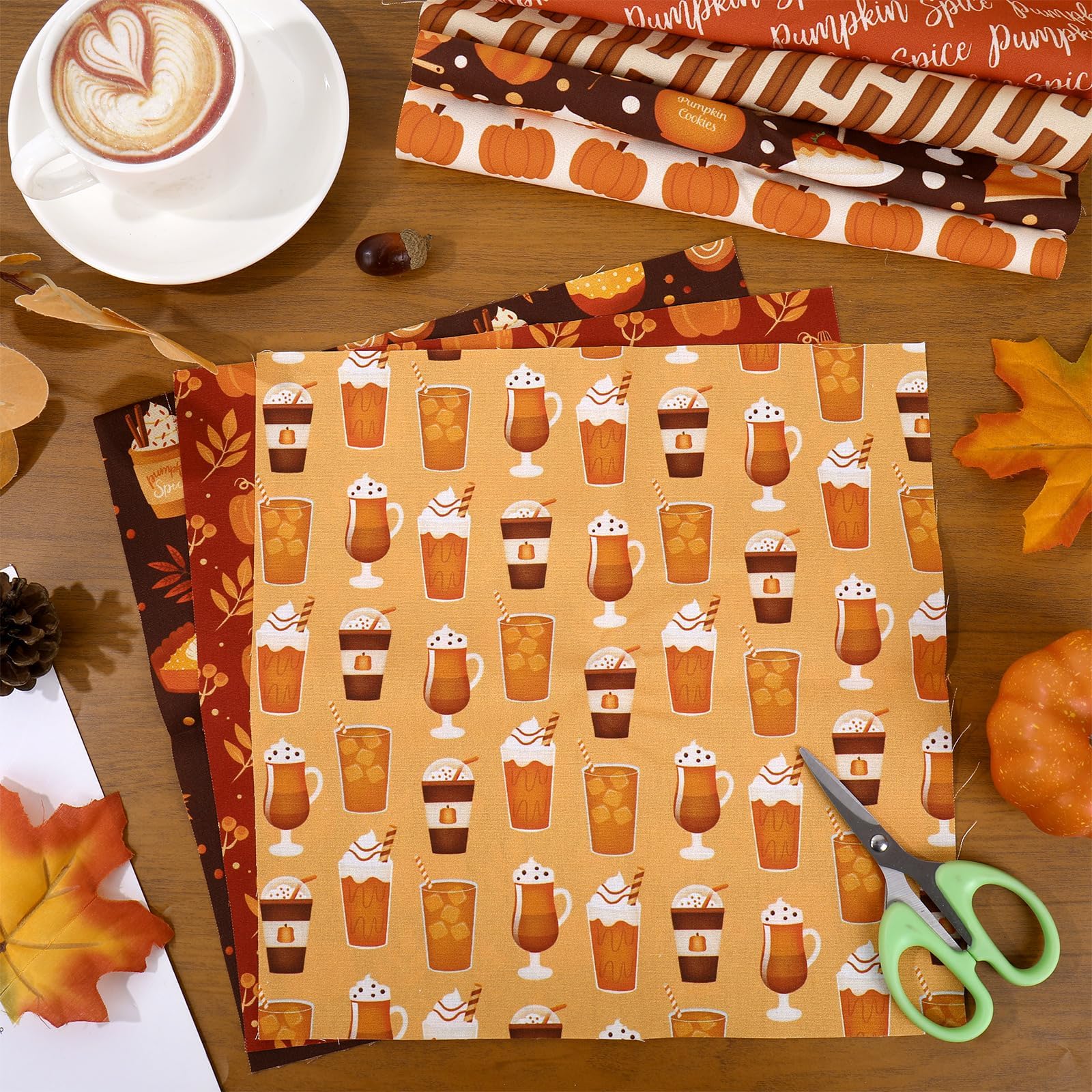 JarThenaAMCS Lot de 12 carrés de tissu en coton à carreaux pour l'automne et la citrouille - 25,4 x 25,4 cm - Petits tissus à coudre pour l'automne, Thanksgiving, bricolage, décoration de fête