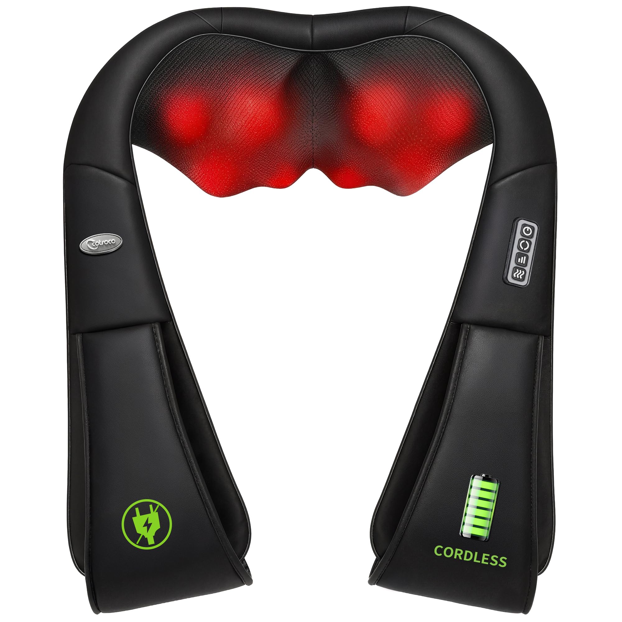Cotsoco Masajeador Cervical y Espalda con Calor Relajante,Masajeador de Cuello y Hombros Inalambrico,Shiatsu Eléctrico 3D con 16 Nodos, para Casa Oficina y Coche,Negro