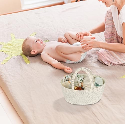 Miniatura 4 de Organizador de pañales de cuerda de algodón, cesta de bebé, almacenamiento de guardería y bolsa portátil para automóvil, ideal para baby shower,