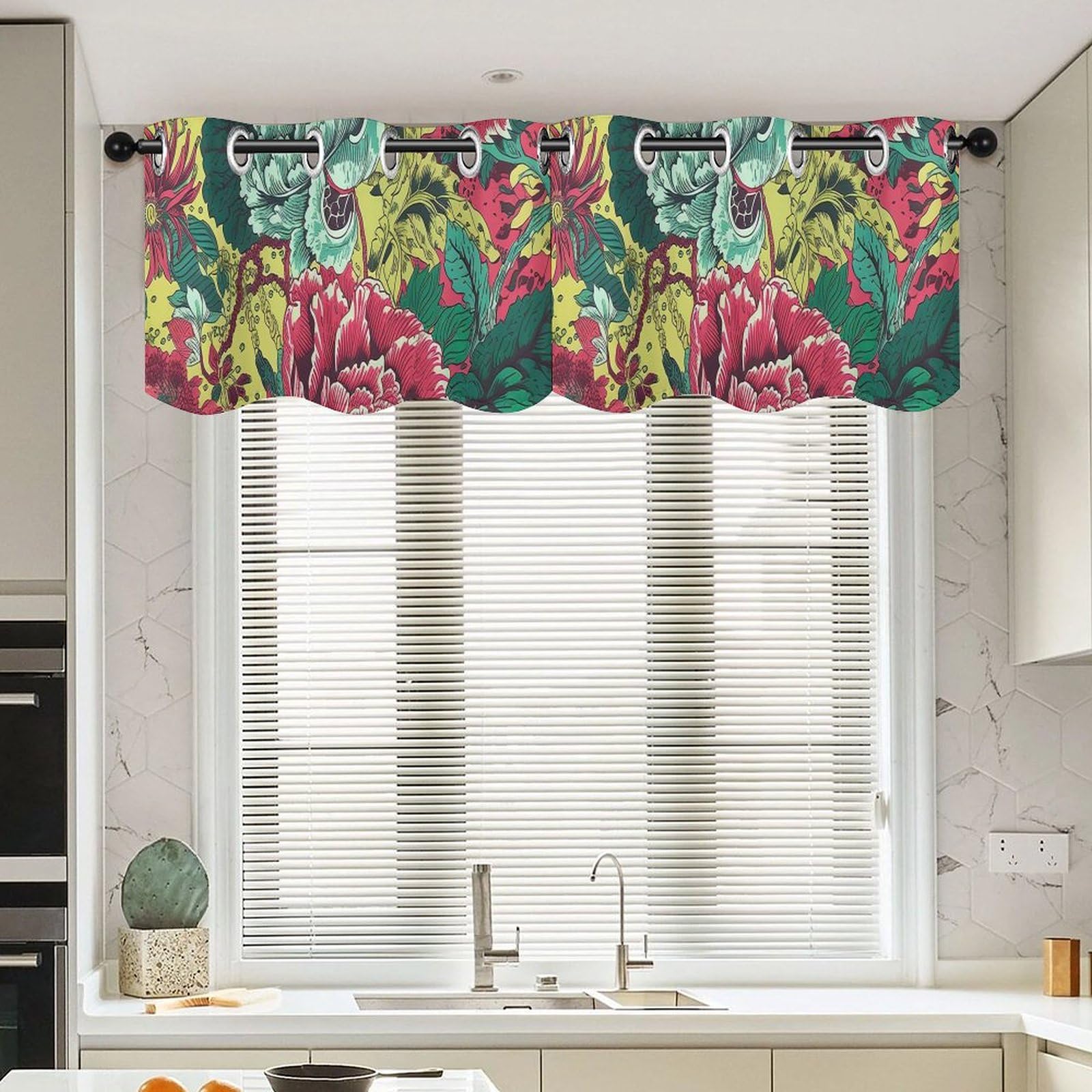 Cortinas cortas rústicas de peonía oriental de 52x18 pulgadas para salón