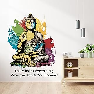 Wall Admire Colorful Gautam Buddha Meditating Wall Self-Adhesive Sticker And Mural Size -16X19 Inches