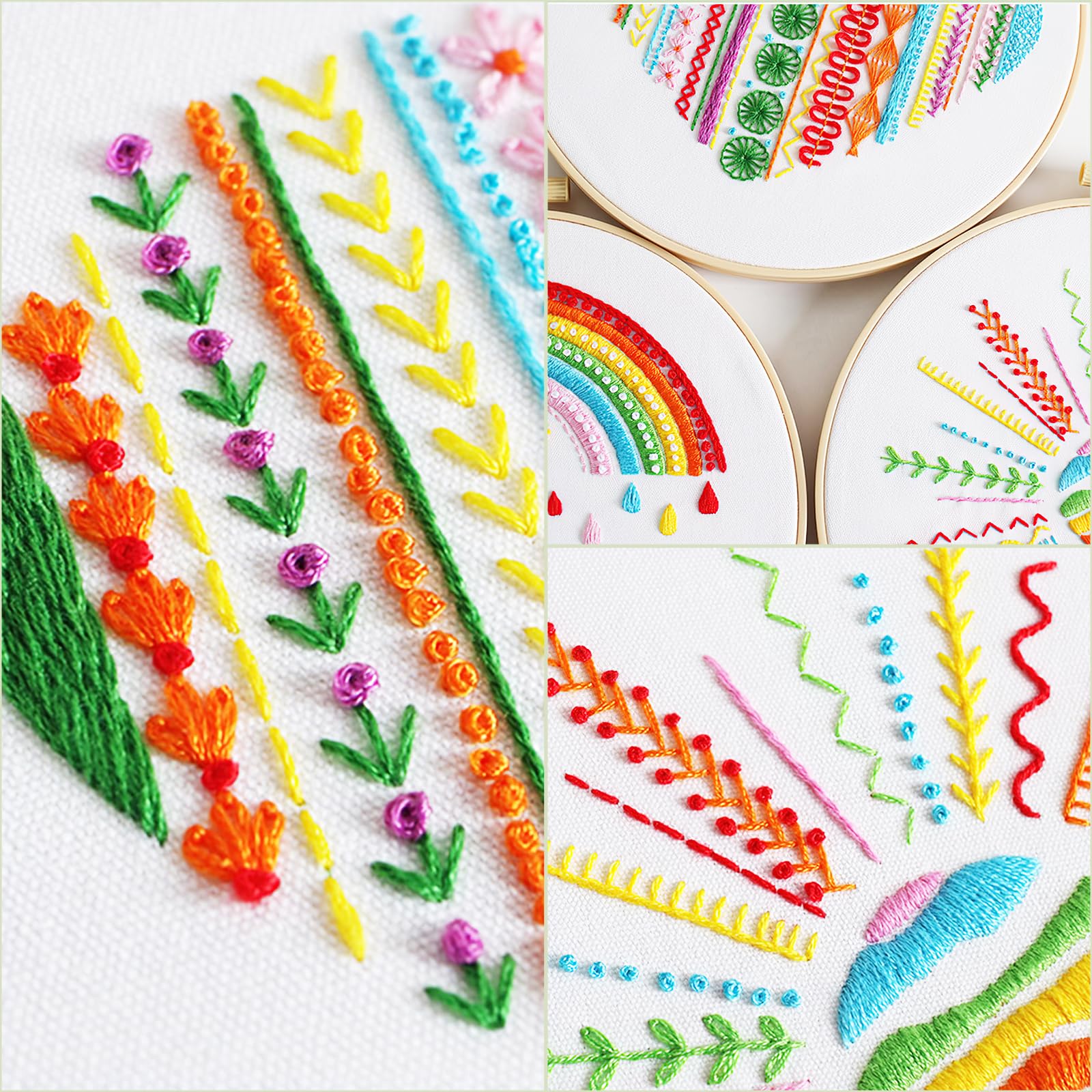 Kit Broderie Débutant 3 Pièces Arc-en-Ciel - Points De Croix Avec Outils Complets Pour Adultes Enfants