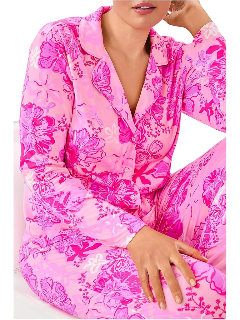 Pink Lilly Pulitzer PJ Knit Long Sleeve Button-Up Top