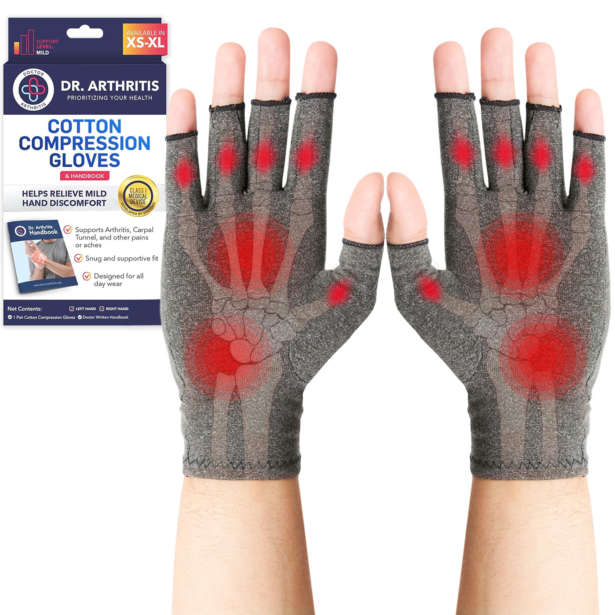 Doctor Developed Compression gloves for arthritis for Women and Men with Handbook - Fingerless Gloves for Women for Carpal Tunnel- Hand Support for Arthritis