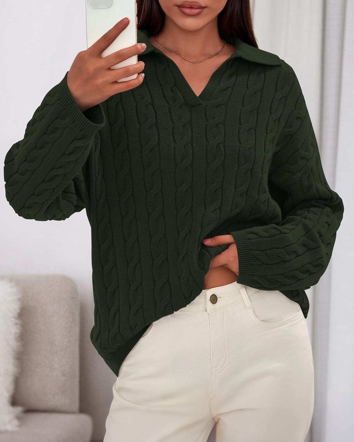 BTFBM Women's Oversized Sweaters Fall Fashion Clothes 2025 Trendy Knit Pullover Casual Long Sleeve V Neck Sweater Jumper Tops - Image 6