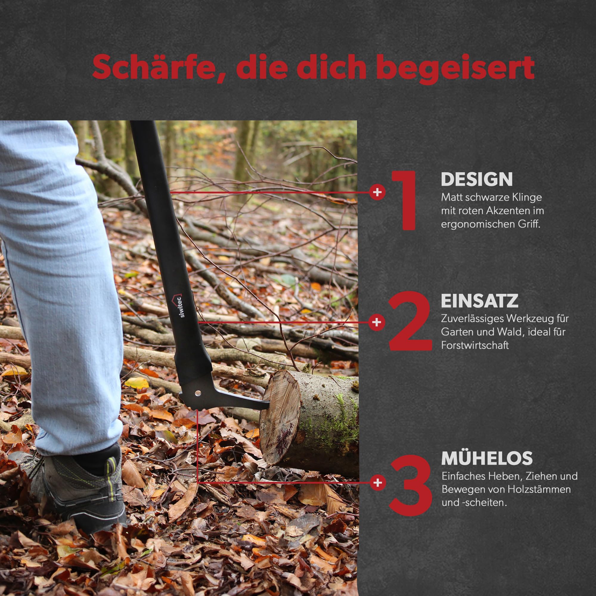 siwitec Handsappie 41 cm, Sappie Greifer, Astschlepper mit hakenförmiger Klinge, ergonomisches Forstwerkzeug, robuster Holzgreifer für effiziente Forstarbeit und Holzbearbeitung