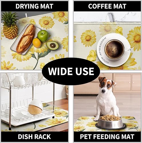 Vista 158 de Tapete de secado de platos con hojas de palma tropicales para encimera de cocina, 18 x 24 pulgadas, tapete de secado de cocina Monstera verde