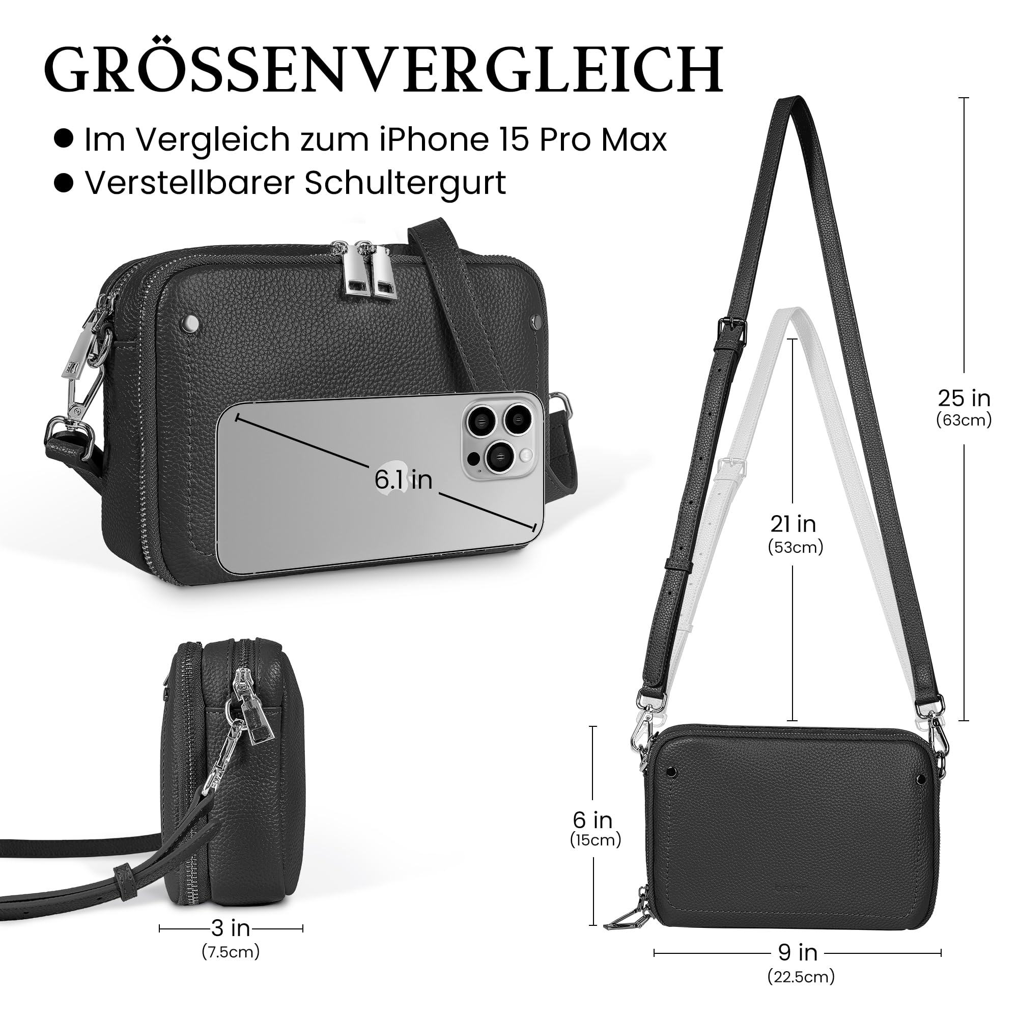 befen Echtleder Crossbody Bag Damen Klein RFID-Blockierung Handy Umhängetasche Damen Handytasche zum Umhängen, Moderne Leder Handtasche Kleine für Arbeiten Einkaufen Reisen