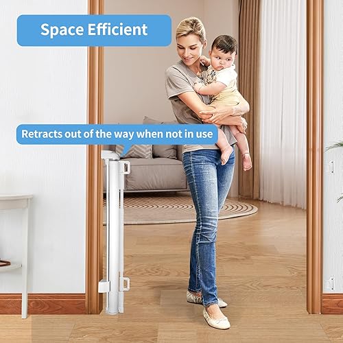 Miniatura 4 de Puerta retráctil para bebé, puerta de malla para bebés o puerta de malla para perros, 33 pulgadas de alto, se extiende hasta 55 pulgadas de ancho,