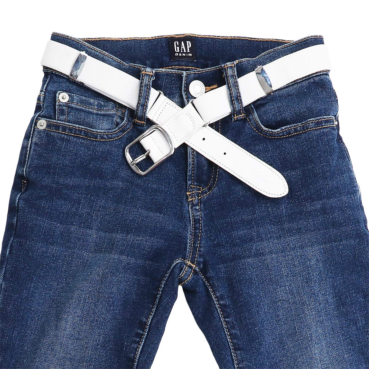 Falari - Cinturones elásticos ajustables de piel para niños y niñas, varios colores - Blanco - 41/76 cm