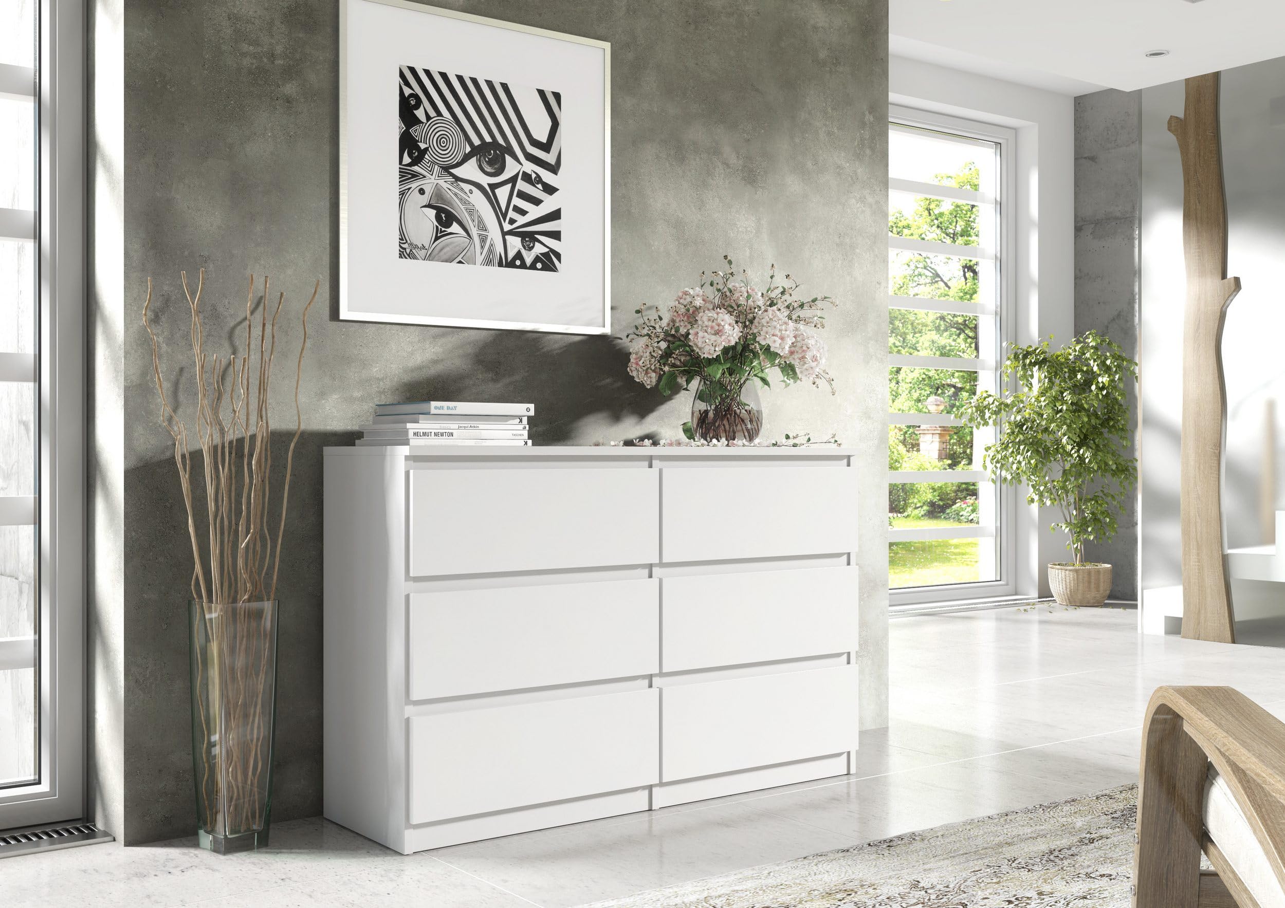 meble masztalerz Cassettiera Camera da Letto con 6 Cassetti - Credenza Soggiorno - Moderna Comò - Cassettiera Alta - Mobiletto con Cassetti - Bianco 100 x 39 x 78,5 cm