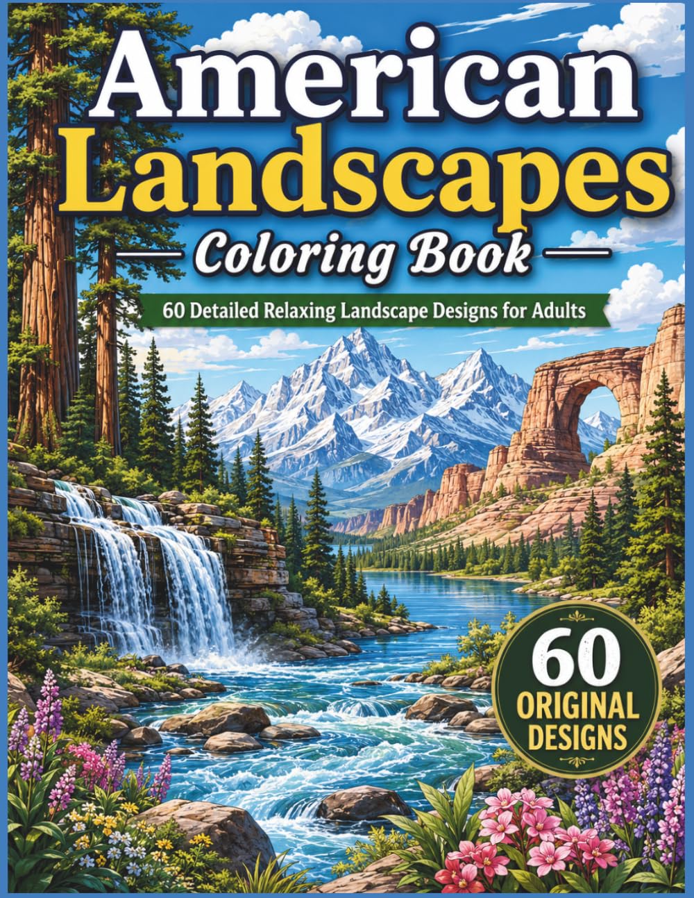 American Landscapes Coloring Book: 60 Detailed Relaxing Nature Scenes for Adults