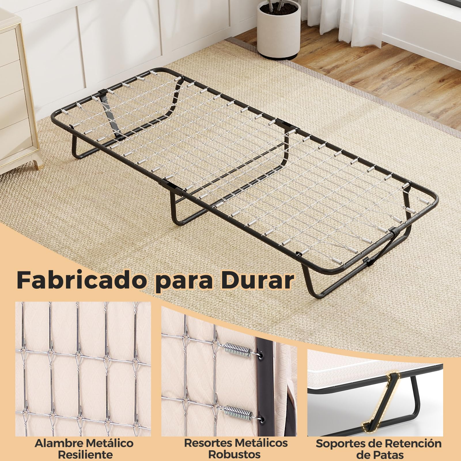 COSTWAY Cama Plegable 80 x190 cm, Cama Supletoria Plegable con Colchón de Espuma Viscoelástica, Estructura Metálica, Ahorra Espacio, Cama Individual Portátil para Camping Hogar