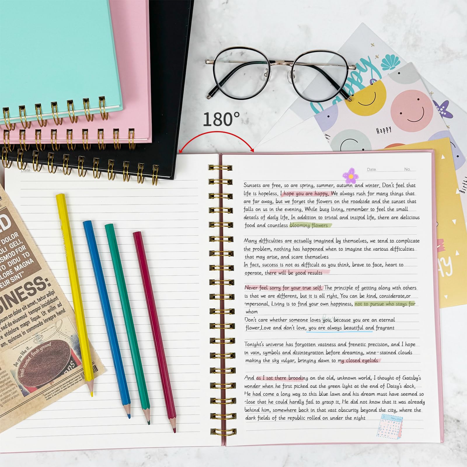 Quaderno a spirale a righe, formato B5, con copertina rigida, colore rosa, 100 g/m², 7 x 10 | Carta spessa senza sbavature, 7 mm, 160 pagine per scuola, ufficio, viaggi e appunti, per donne e uomini